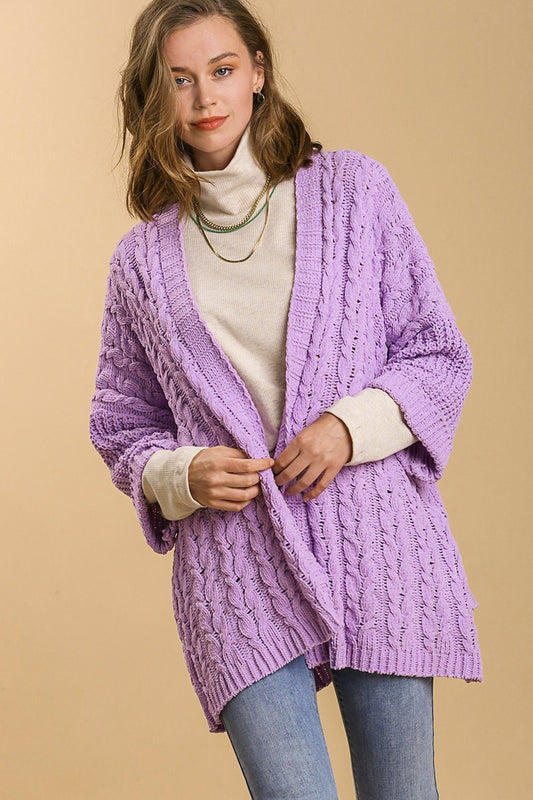 Umgee Cable Knit Cardigan - Lilac
