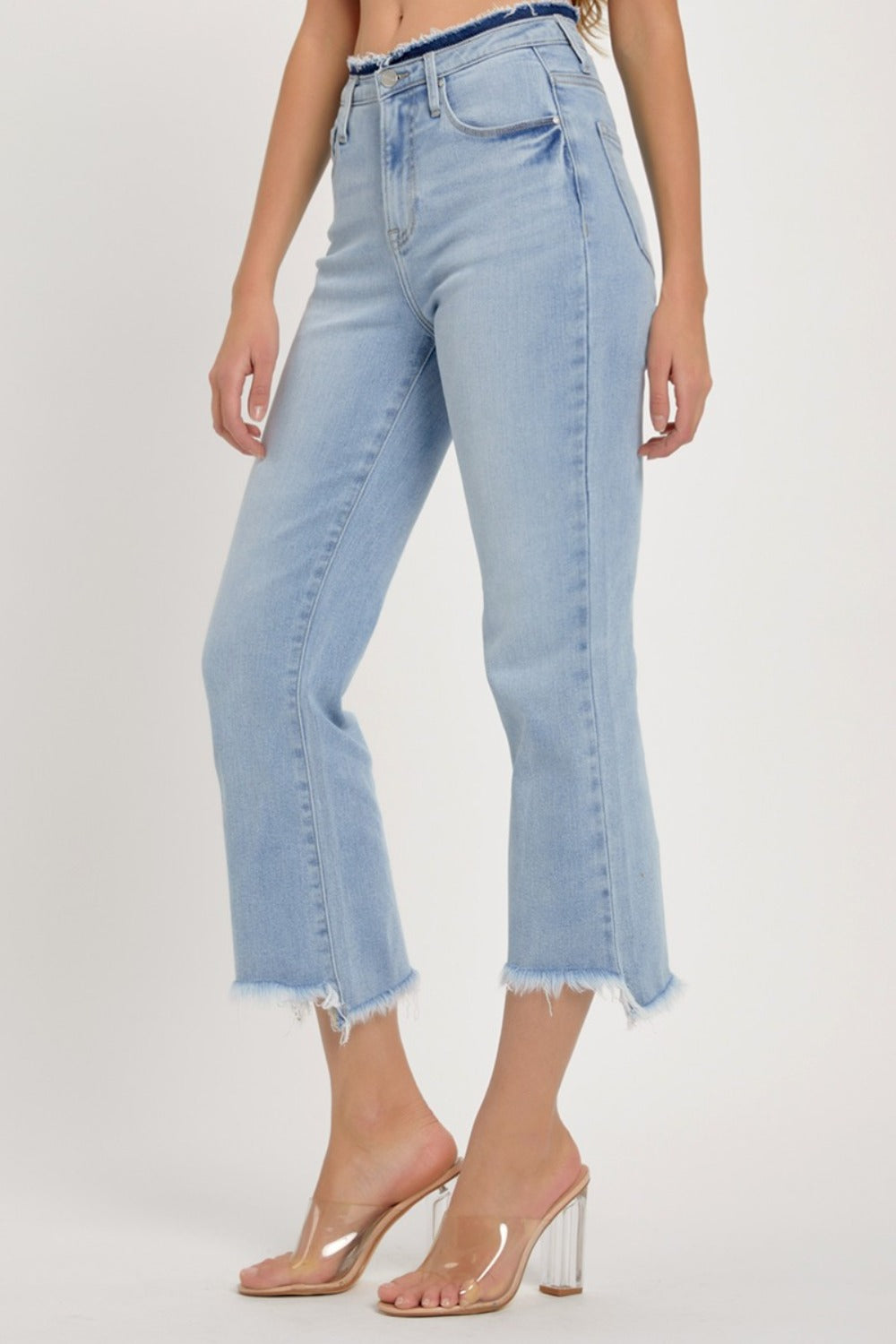 RISEN High Rise Raw Edge Crop Jeans - Light