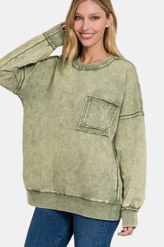 Zenana Oversized Light Olive Sweatshirt