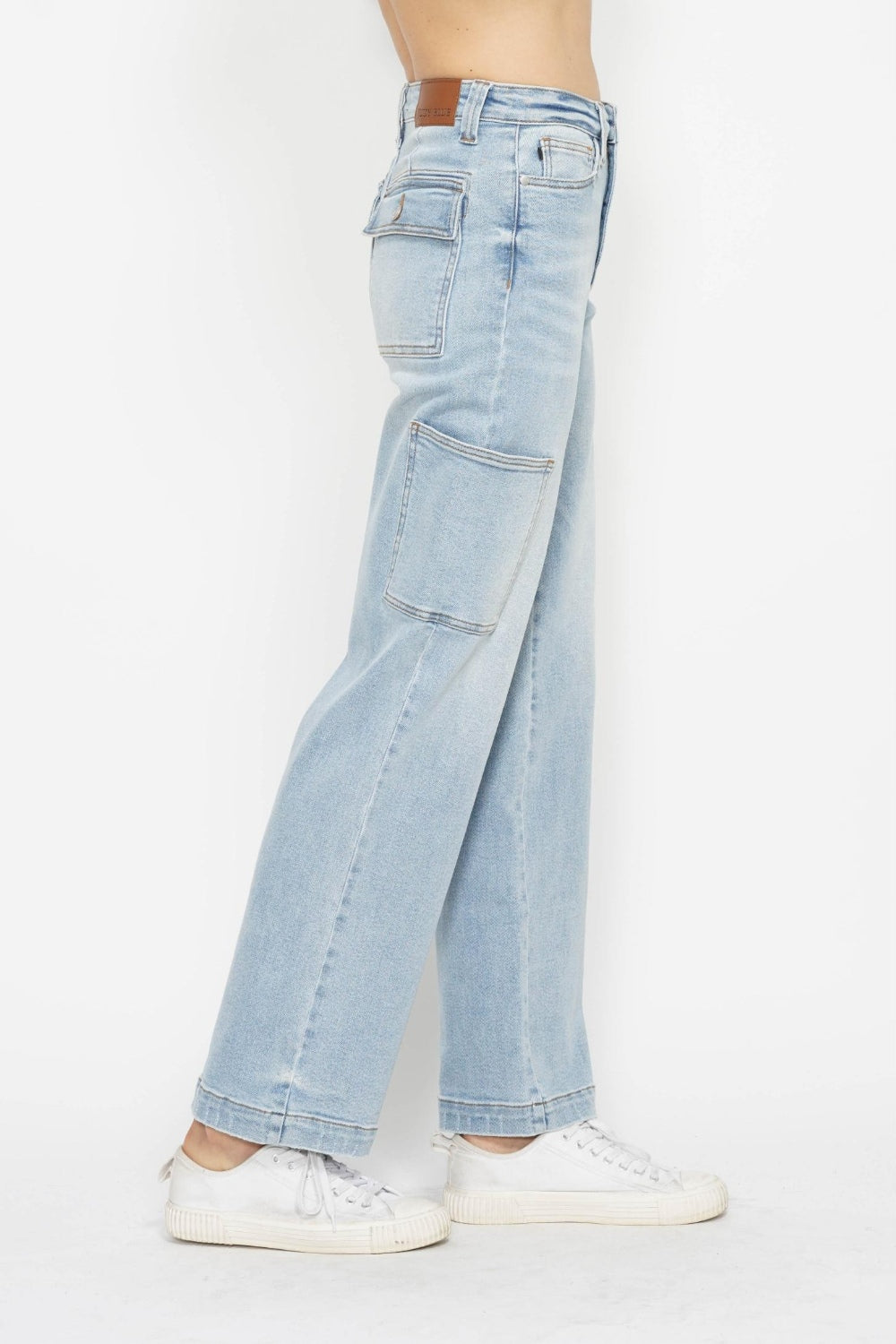 Judy Blue High Waist Straight Cargo Jeans - Light Wash