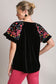 Umgee Velvet Embroidery Top - Black