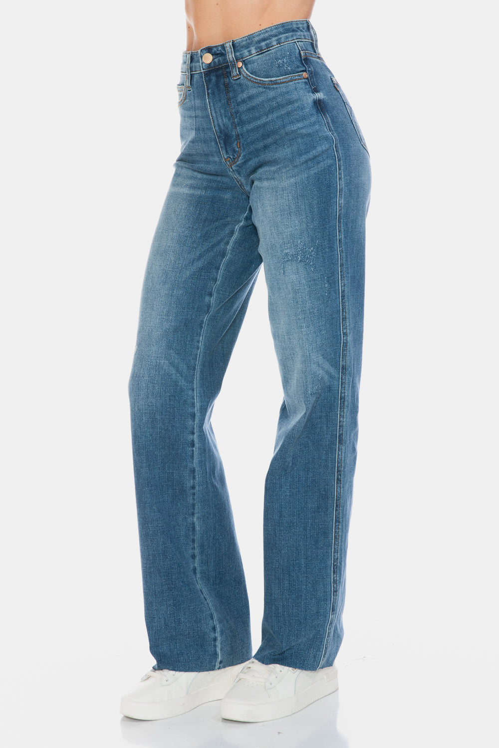 Judy Blue Tummy Control Cut Raw Hem Straight Jeans - Medium