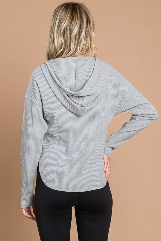 Gray Ribbed Hooded Jacket