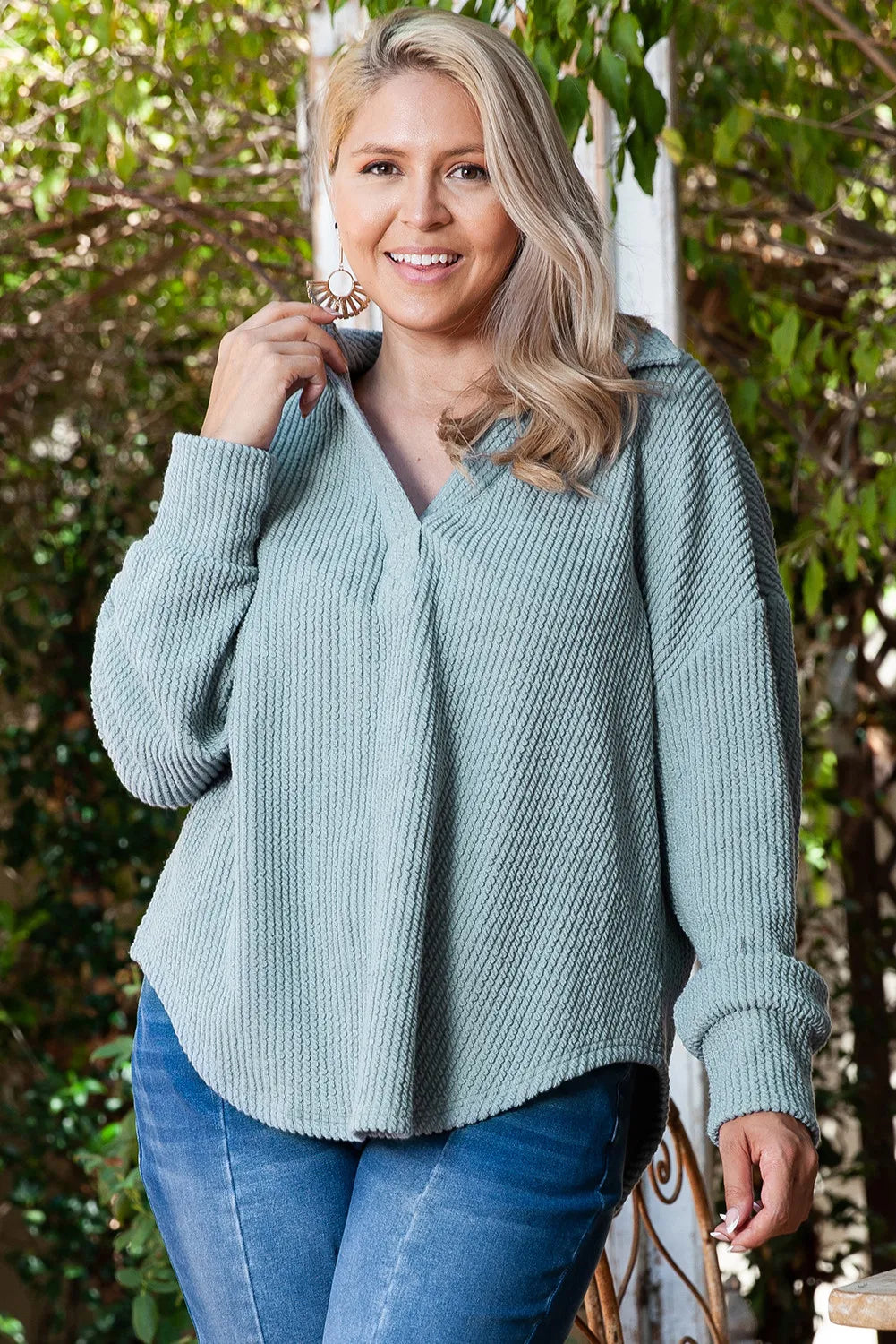 Plus Size Textured Air Force Blue Top