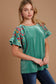 Umgee Velvet Embroidery Top - Turquoise