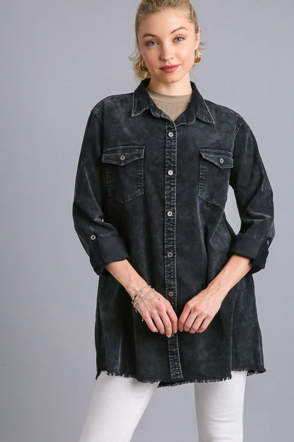 Umgee Raw Hem Denim Jacket - Black