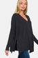 Zenana V-Neck High-Low Sweater - Black