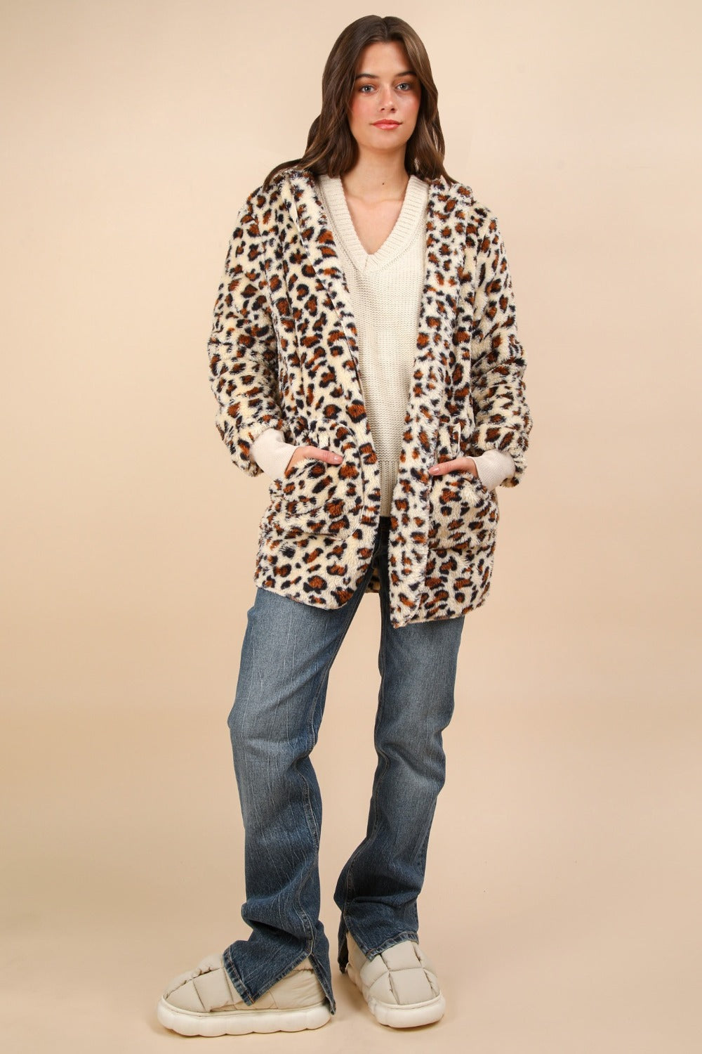 Fuzzy Leopard Jacket - Ivory