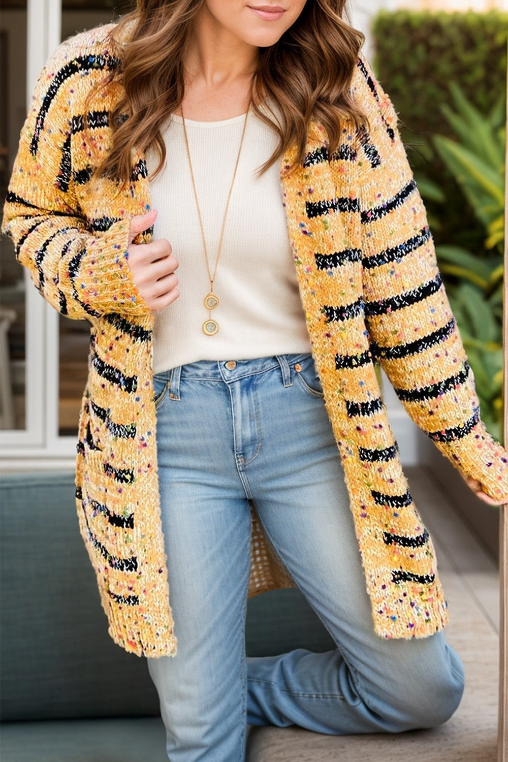 Gold Confetti Striped Cardigan