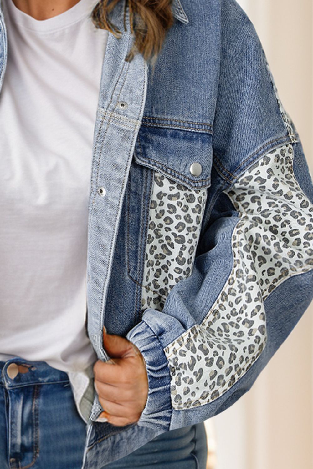 Plus Size Leopard Denim Jacket