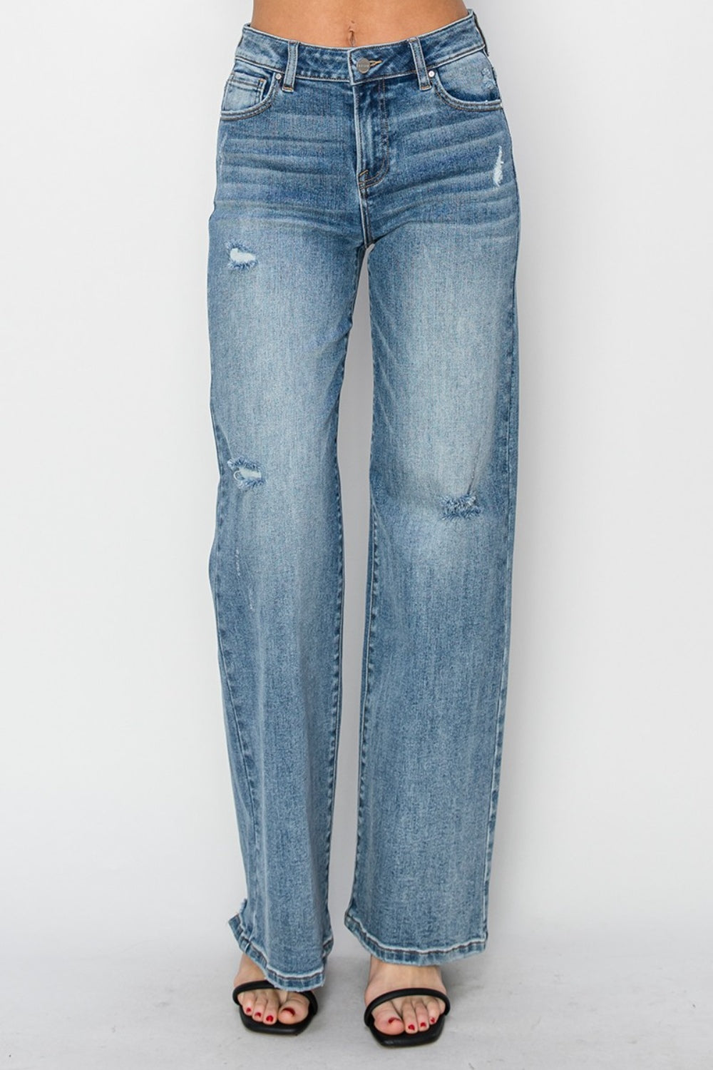 RISEN Distressed Wide Leg Jeans