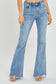 Risen High Rise Frayed Hem Flare Jeans - Light