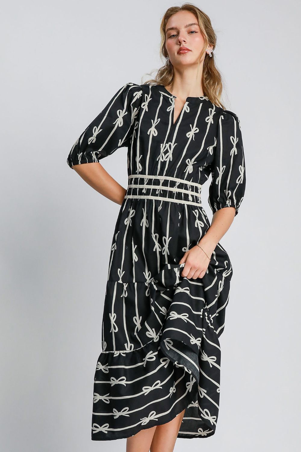 Umgee Bow Midi Dress - Black