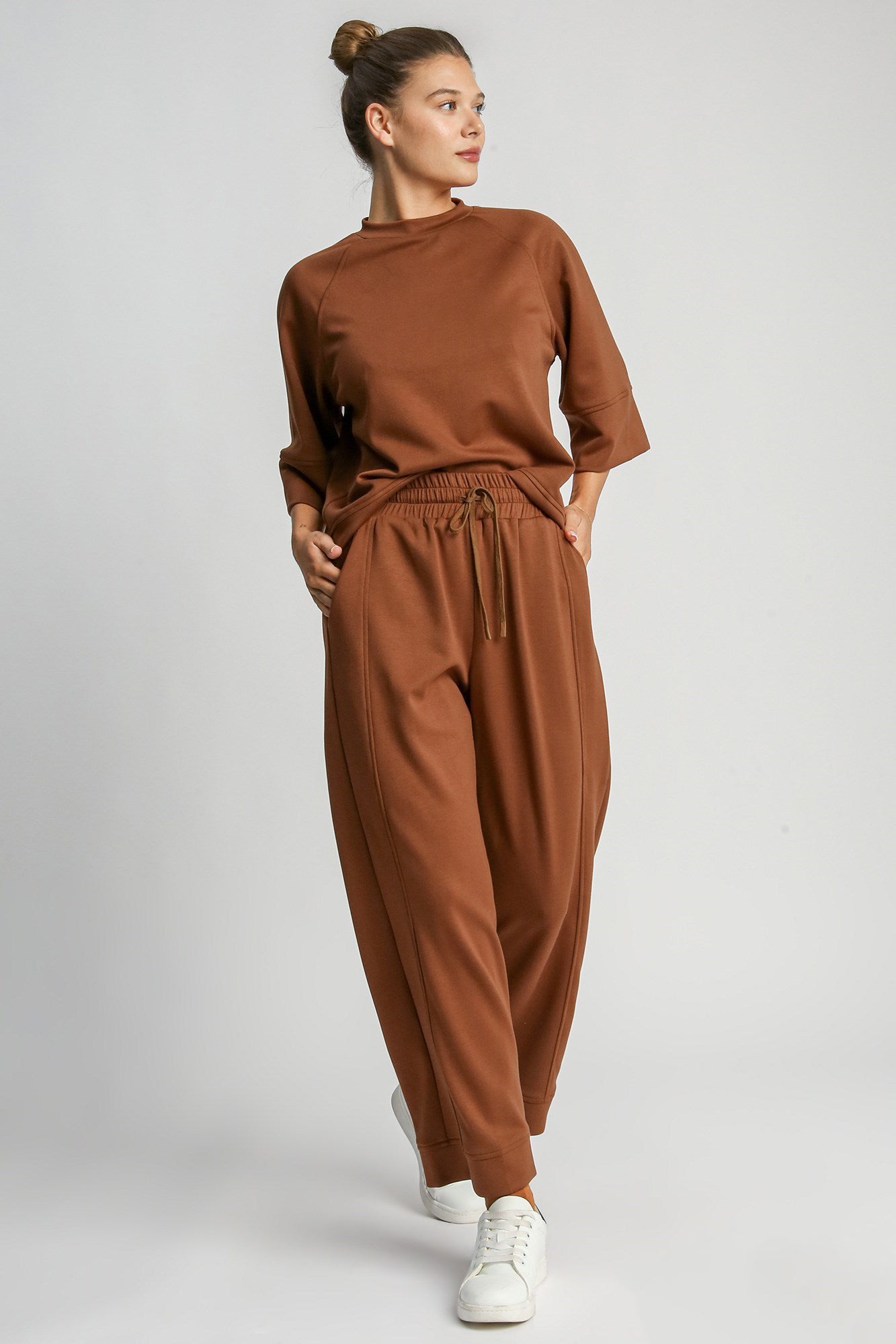 Umgee Drawstring Wide Leg Pants with Pockets - Rust