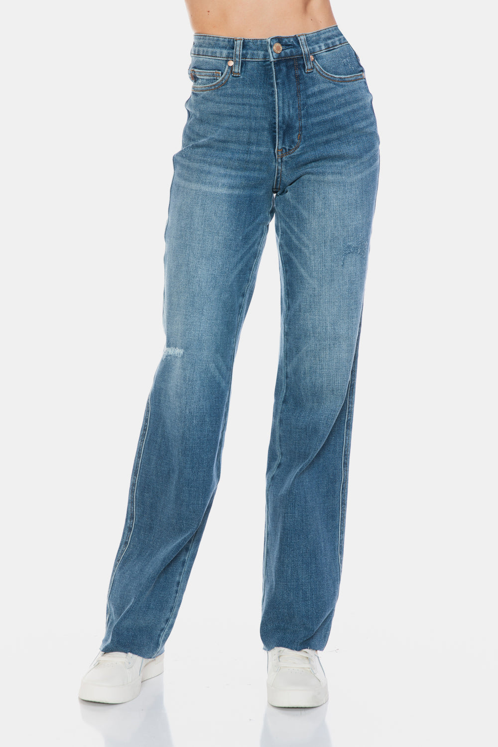 Judy Blue Tummy Control Cut Raw Hem Straight Jeans - Medium