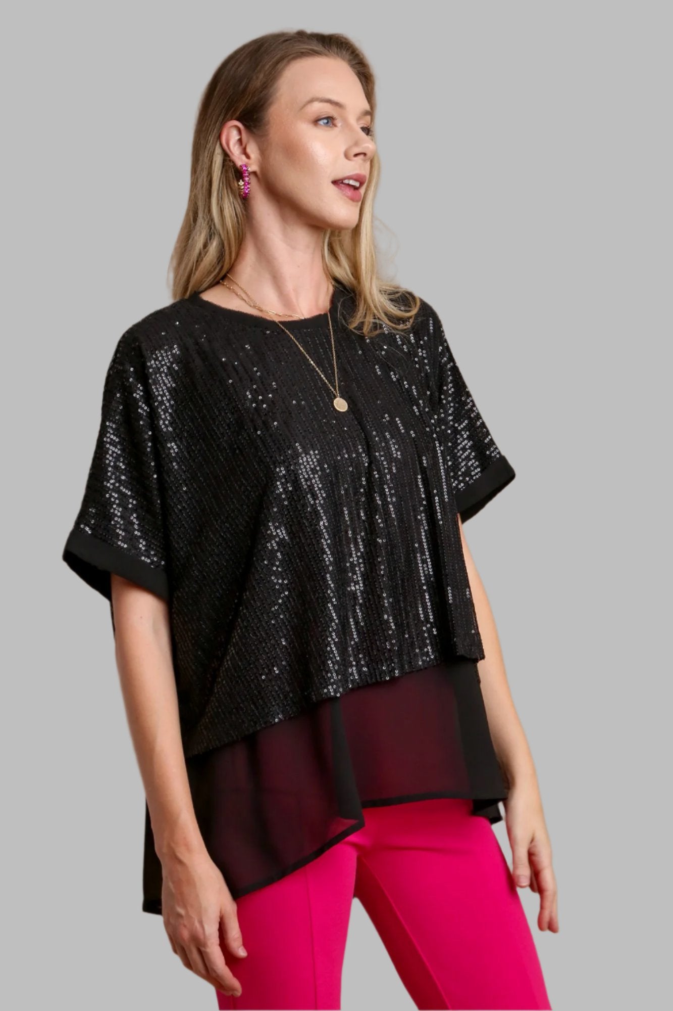 Umgee Sequin Layered Top - Black