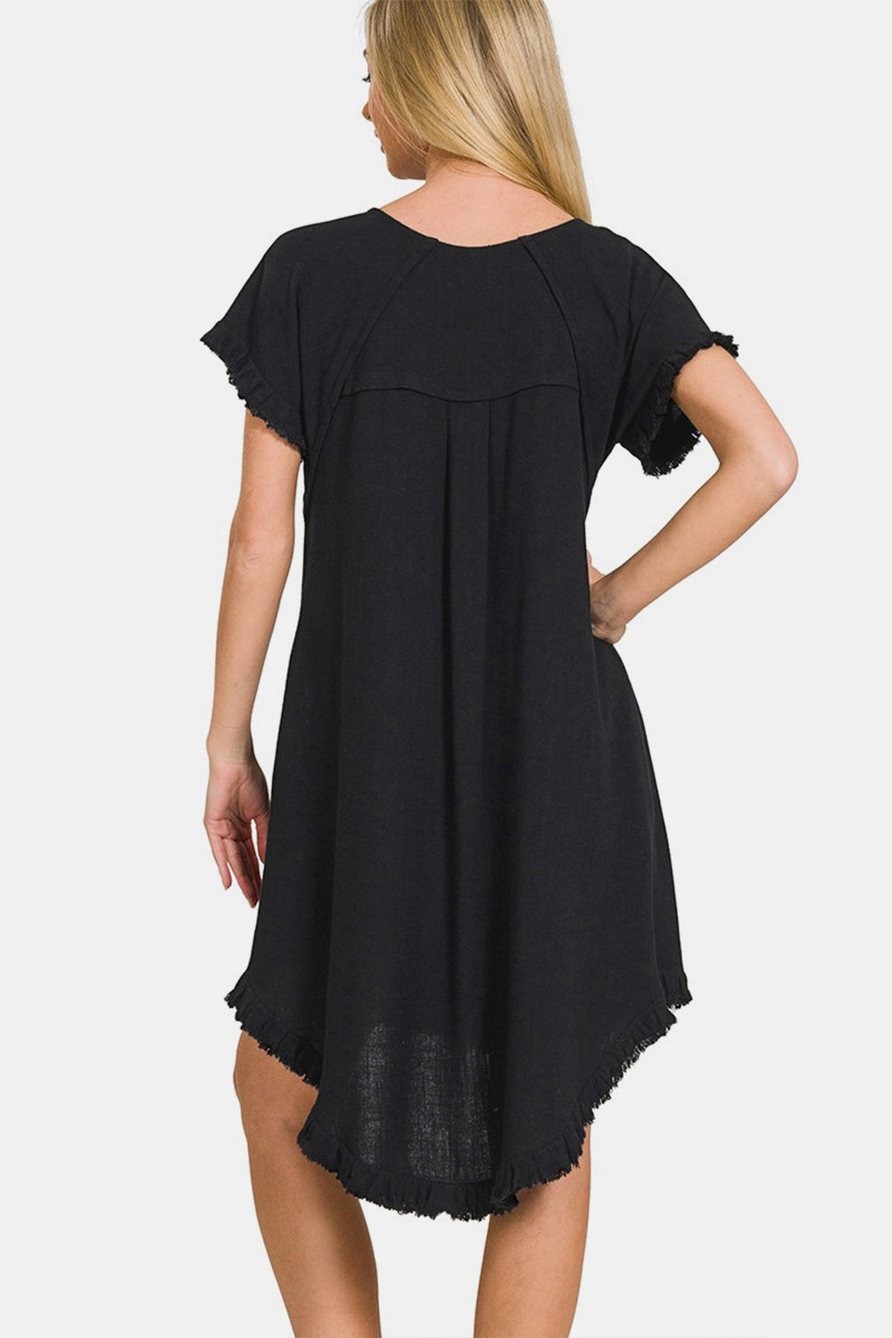 Zenana Fringe Dress with Pockets - Black