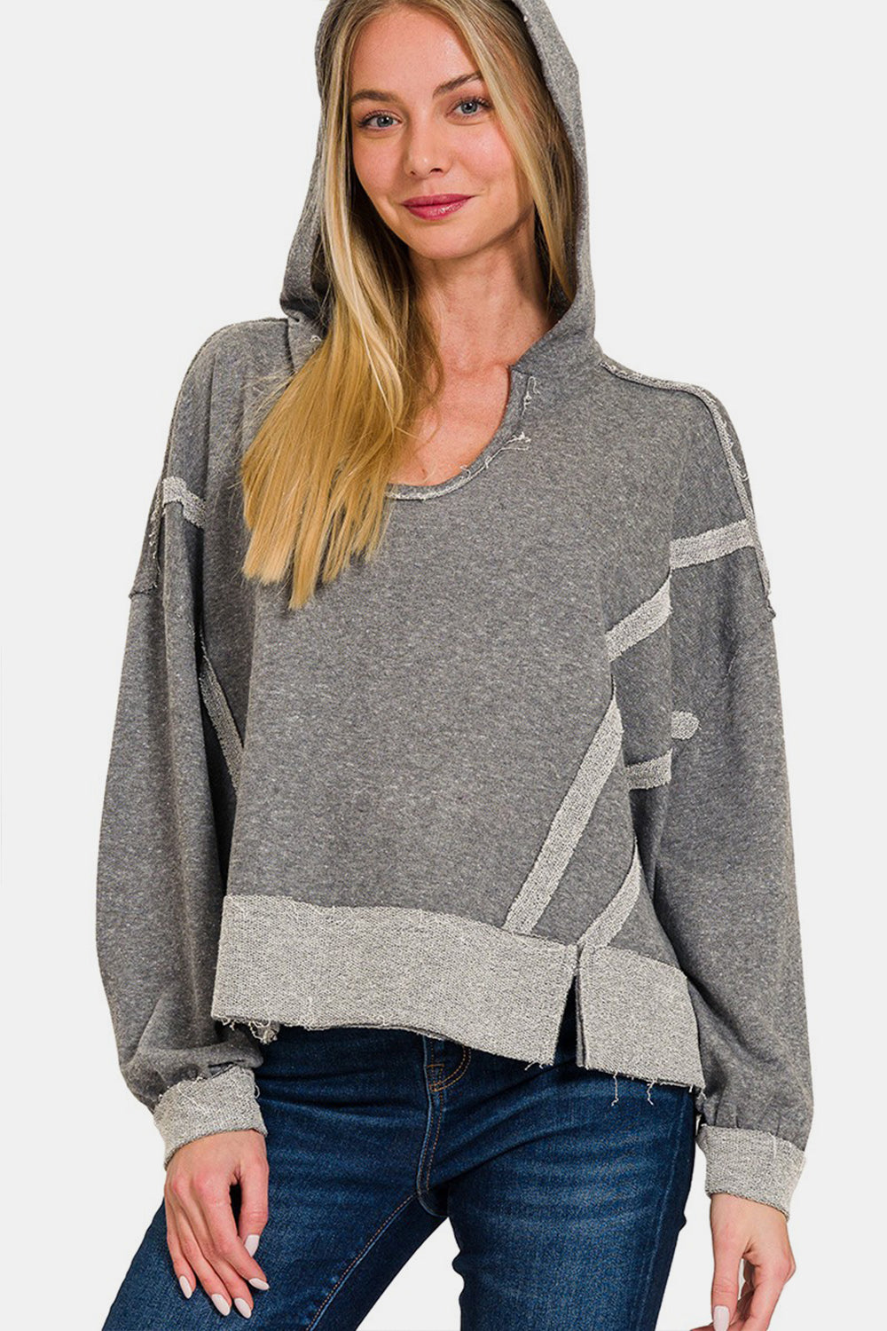 Zenana Scoop Neck Hoodie - Dark Gray