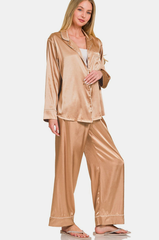 Zenana Satin Pajama Set - Brush