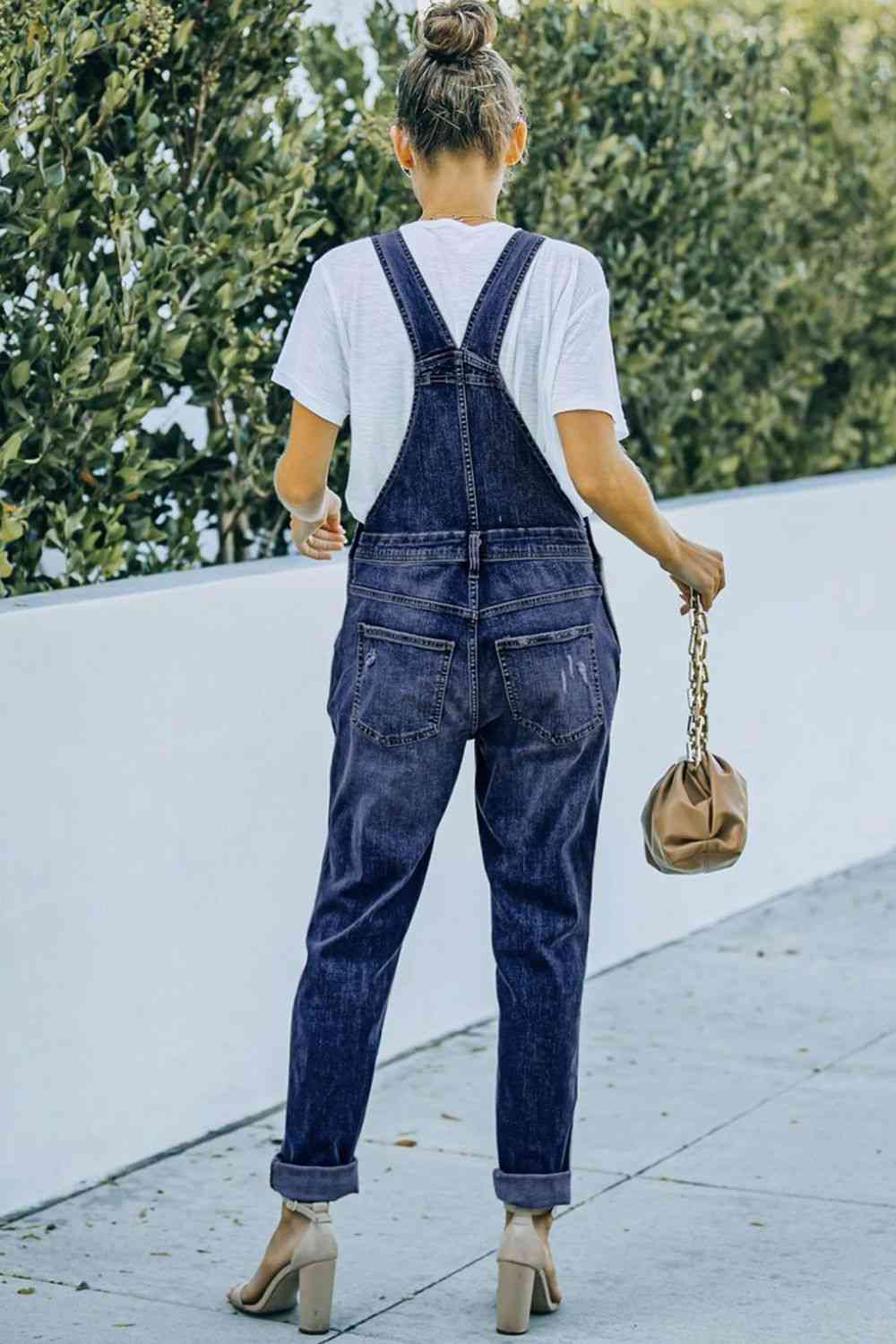 Distressed Denim Overalls