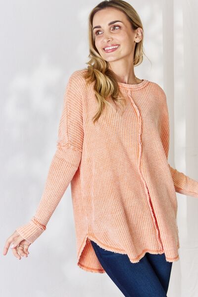 Zenana Light Orange Waffle Top