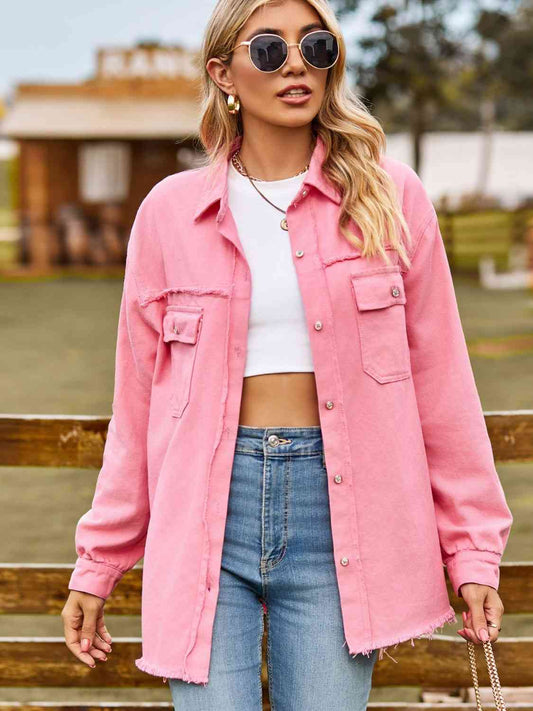 Cozy Cowgirl  Raw Hem Denim Shacket Top