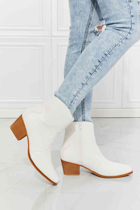 Watertower Town White Faux Leather Western Ankle Boots