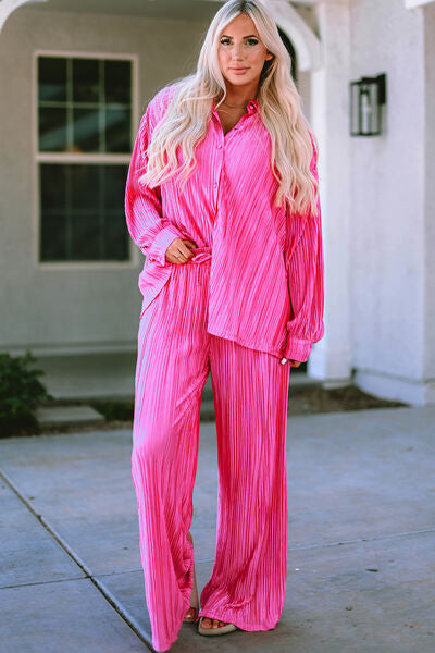 Pleated Pink Pants Set