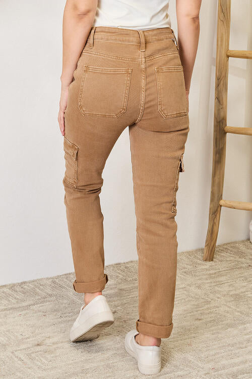 Risen Cocoa High Waist Straight Jeans with Pockets