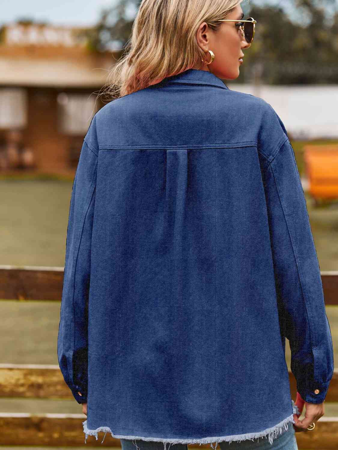 Cozy Cowgirl  Raw Hem Denim Shacket Top