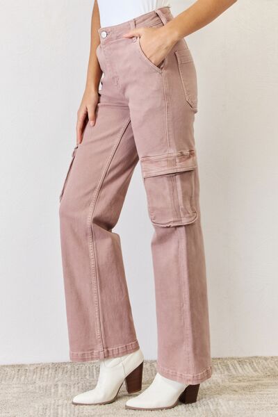 RISEN Mauve Cargo Wide Leg Jeans