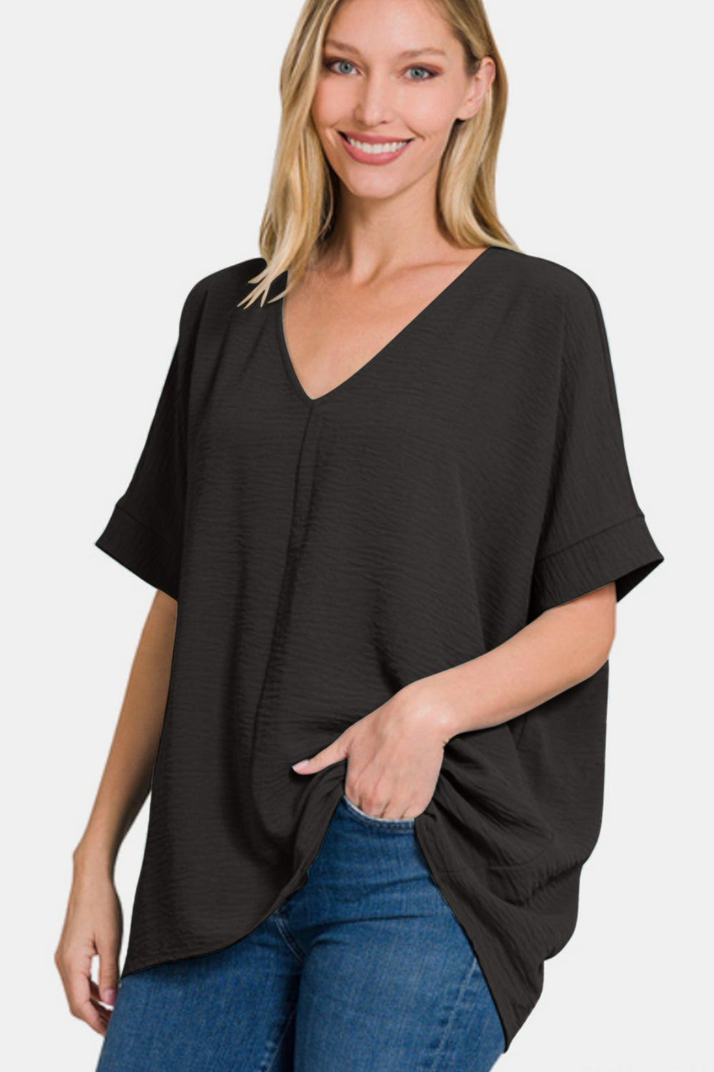 Zenana Black Short Sleeve Top