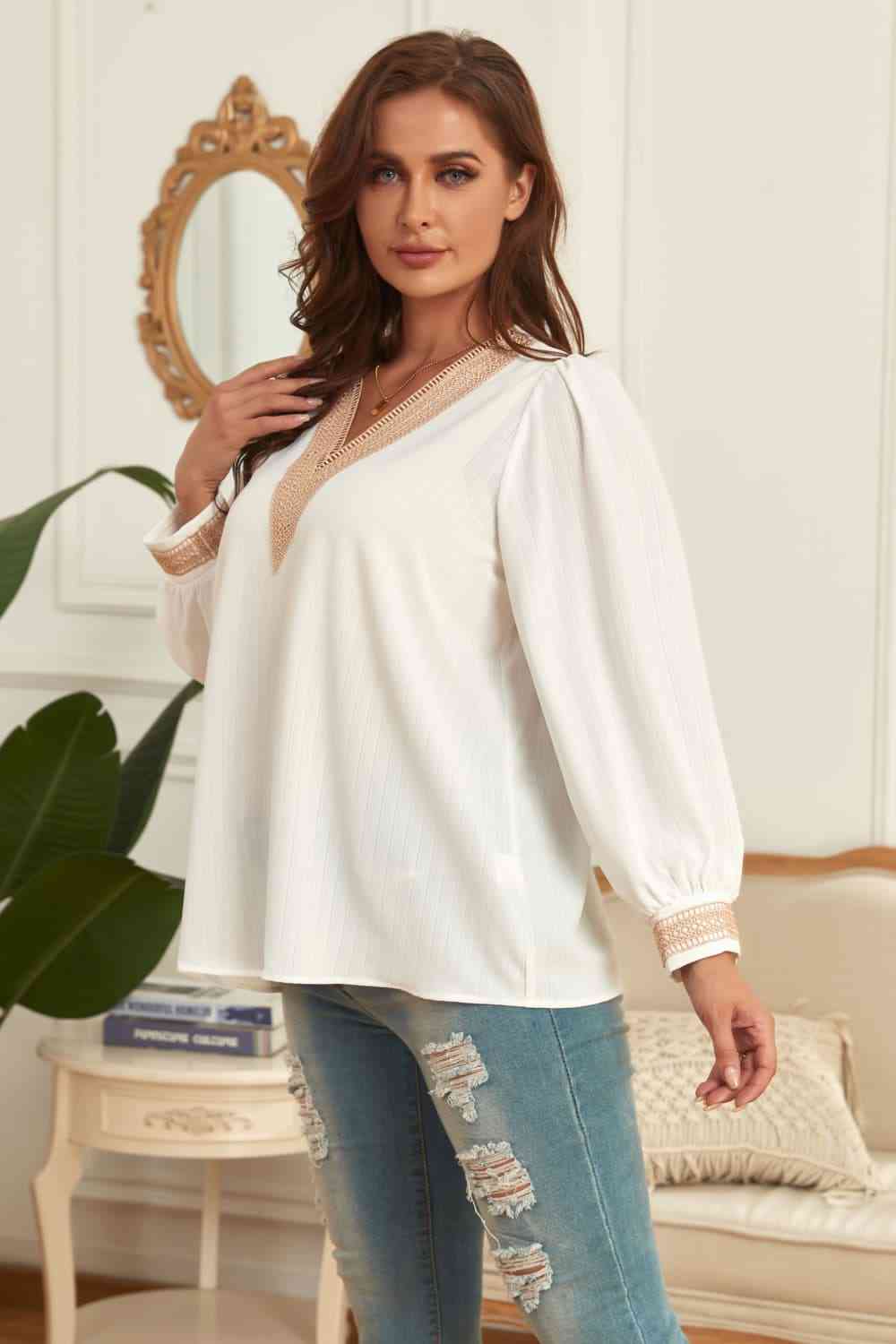 White Nights V-Neck Puff Sleeve Blouse