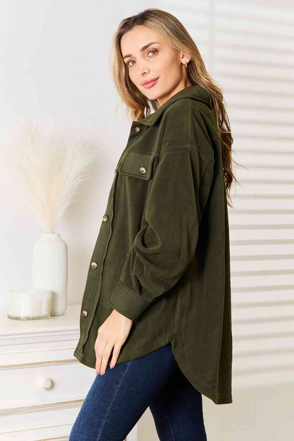 Cozy Girl Army Green Button Down Shacket