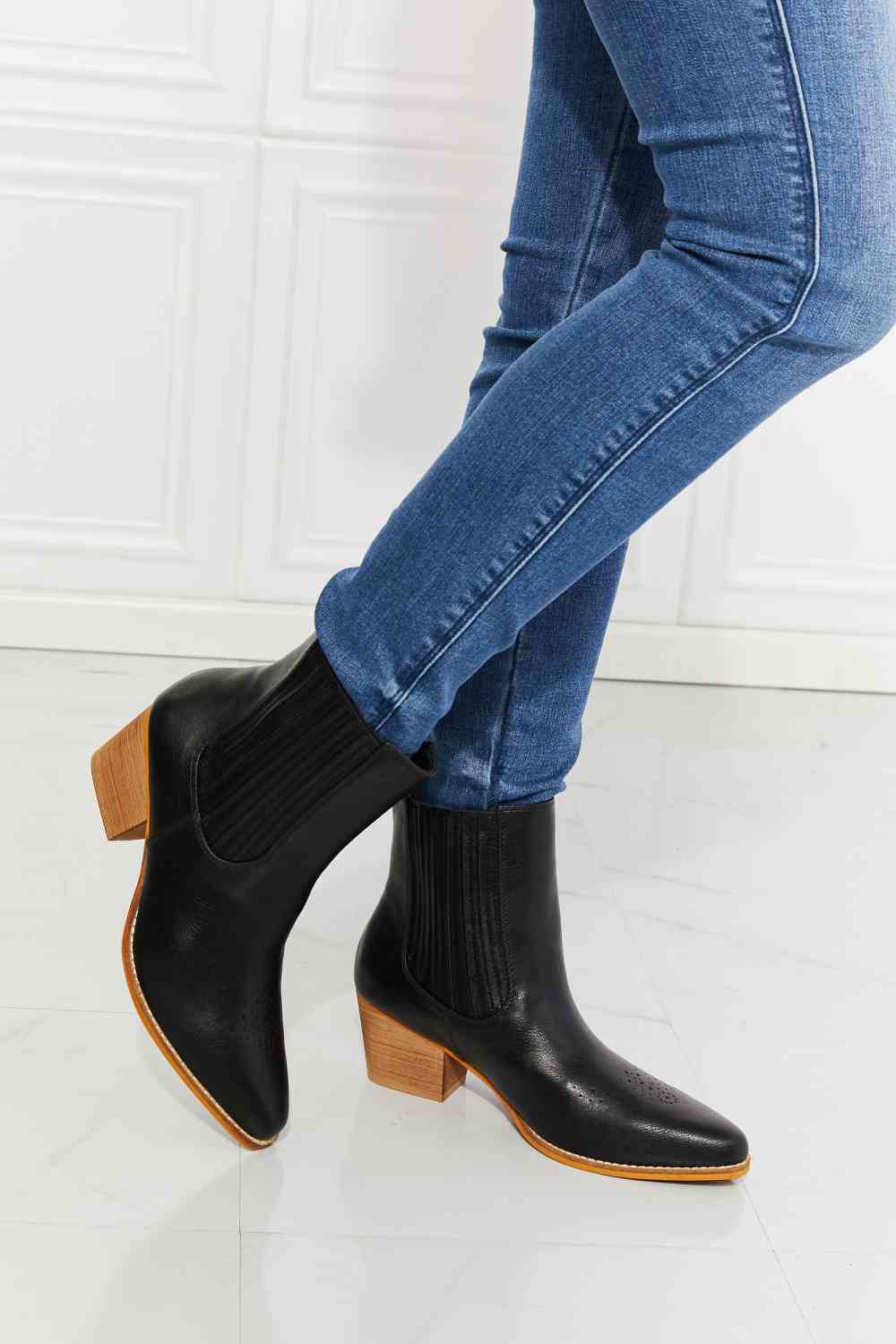 Love the Journey Black Stacked Heel Chelsea Boot