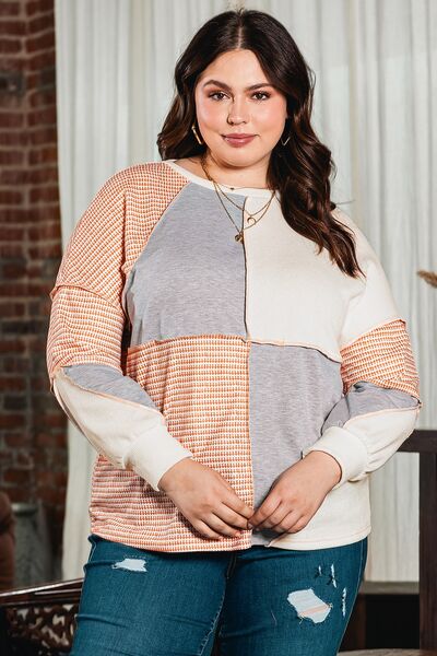 Plus Size Peach Color Block Top