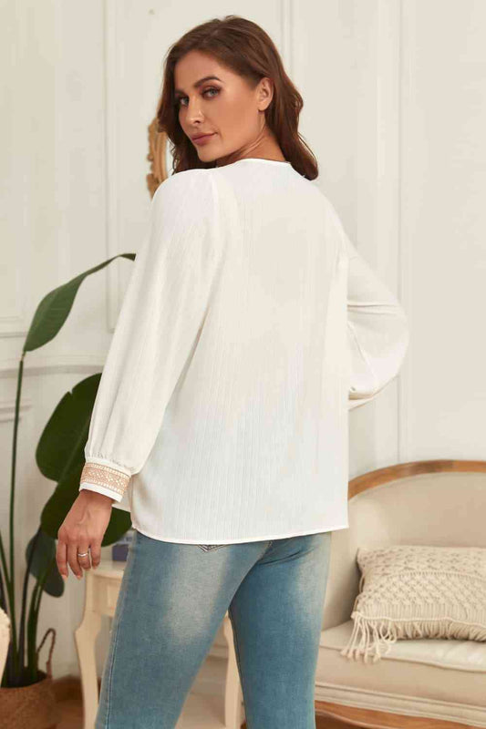 White Nights V-Neck Puff Sleeve Blouse