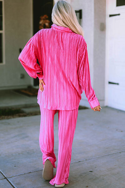 Pleated Pink Pants Set