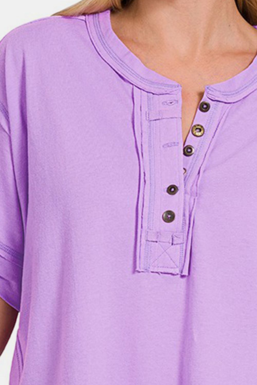 Zenana Lavender Henley Top