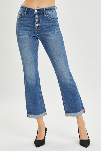 RISEN Button Fly Cropped Bootcut Jeans