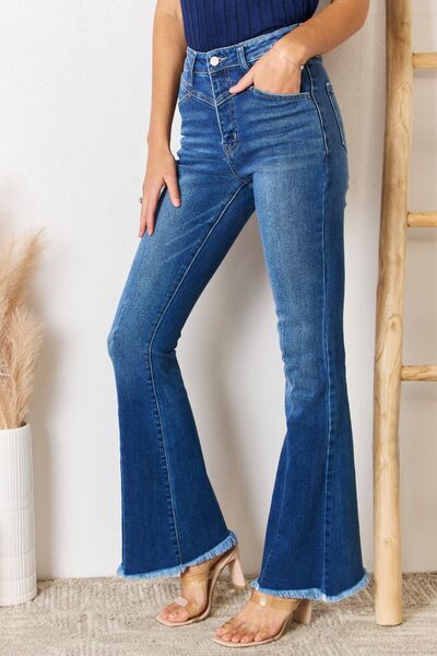 Kancan High Rise Raw Hem Flare Jeans