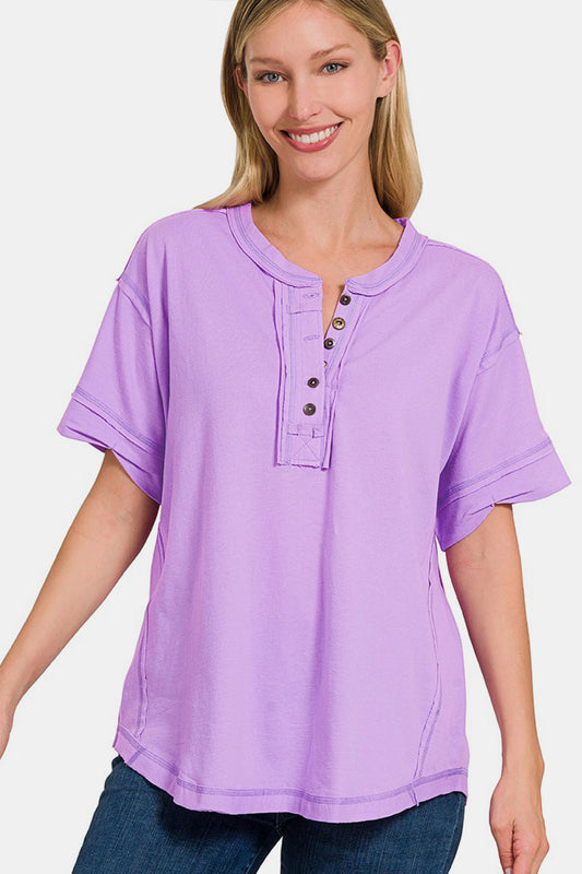 Zenana Lavender Henley Top