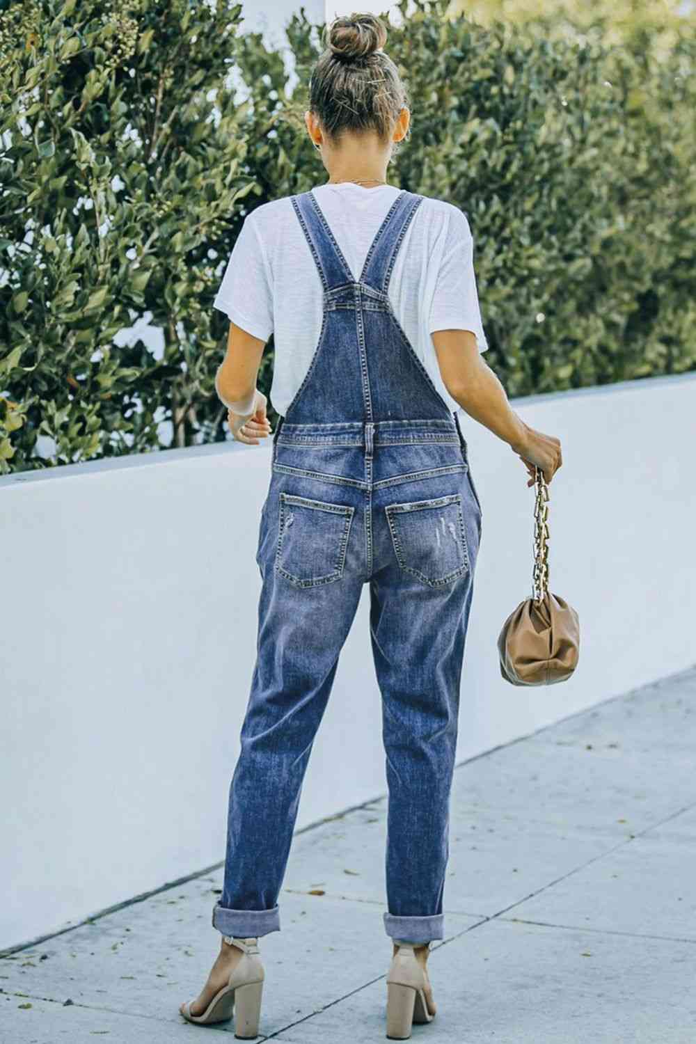 Distressed Denim Overalls