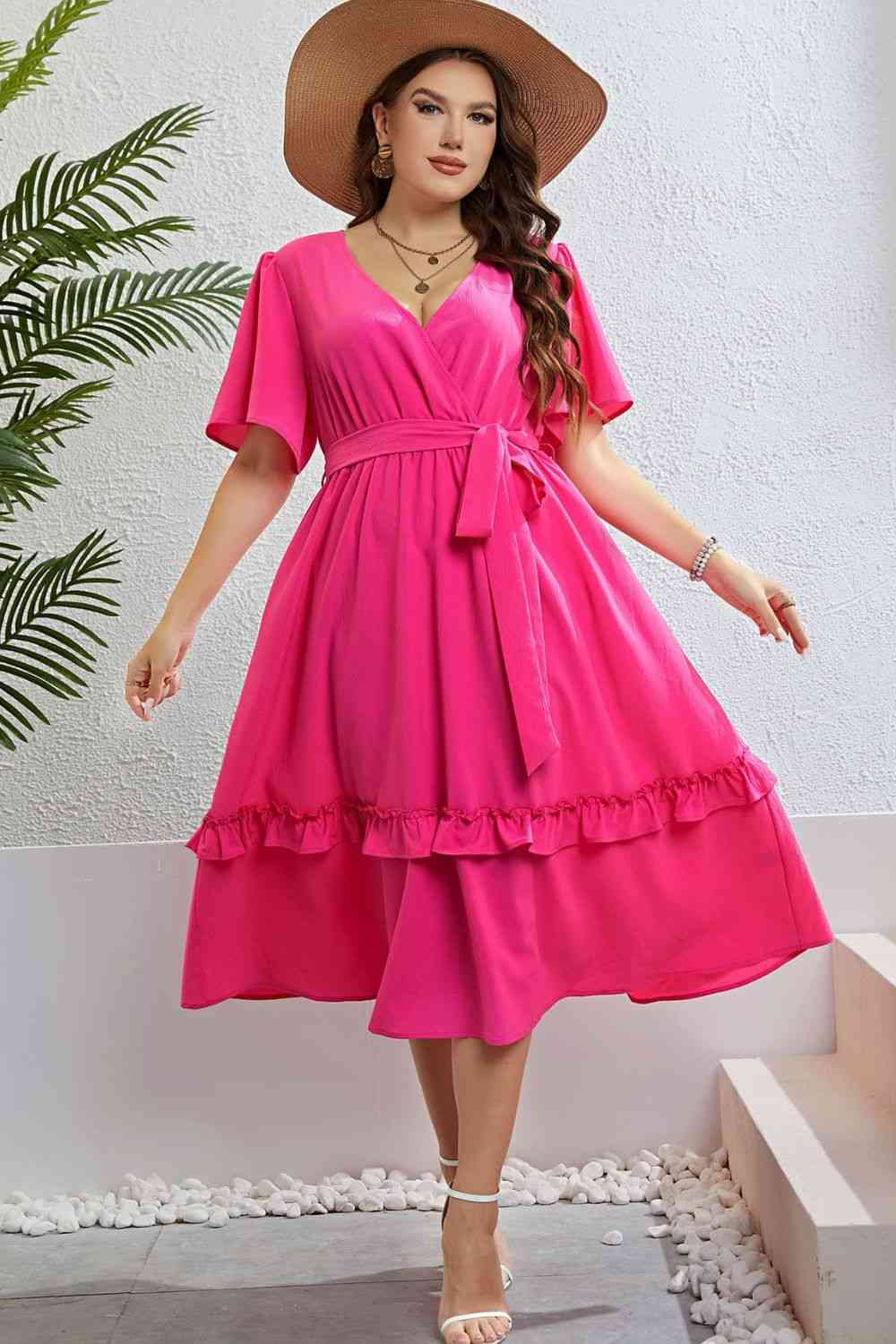 Plus Size Flutter Sleeve Dress