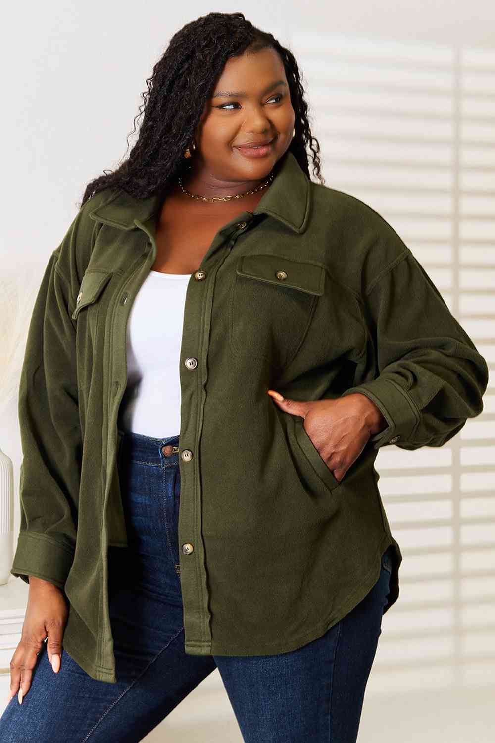 Cozy Girl Army Green Button Down Shacket