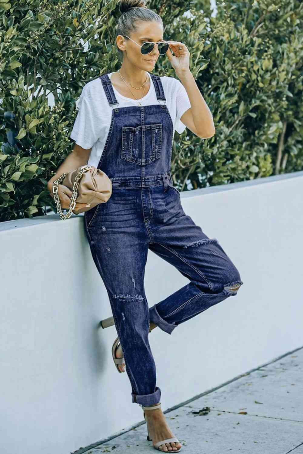 Distressed Denim Overalls