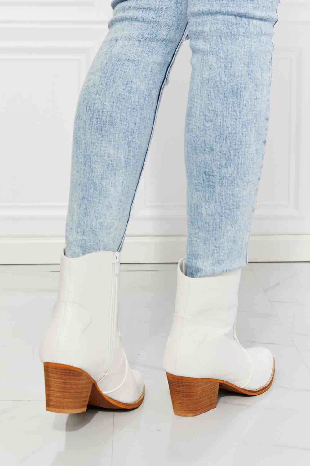 Watertower Town White Faux Leather Western Ankle Boots