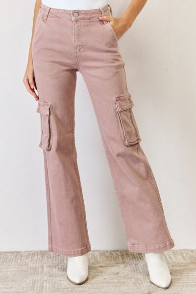 RISEN Mauve Cargo Wide Leg Jeans