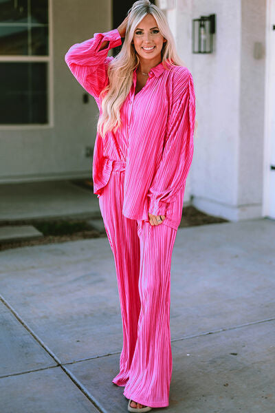 Pleated Pink Pants Set