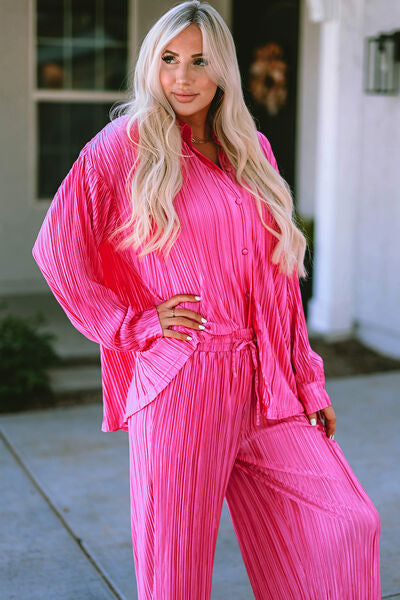 Pleated Pink Pants Set